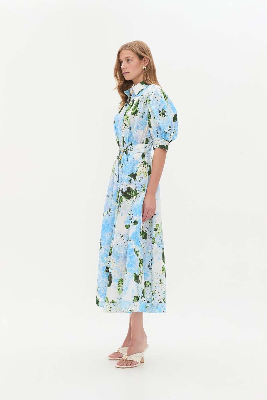 Aje. Belted Floral-Print Linen Midi Dress size 10 - Picture 4 of 11